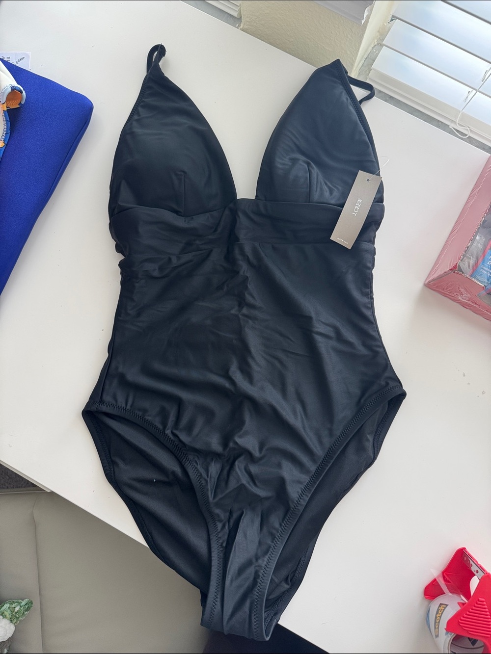 J. Crew Black One-Piece V-Neck Swimsuit